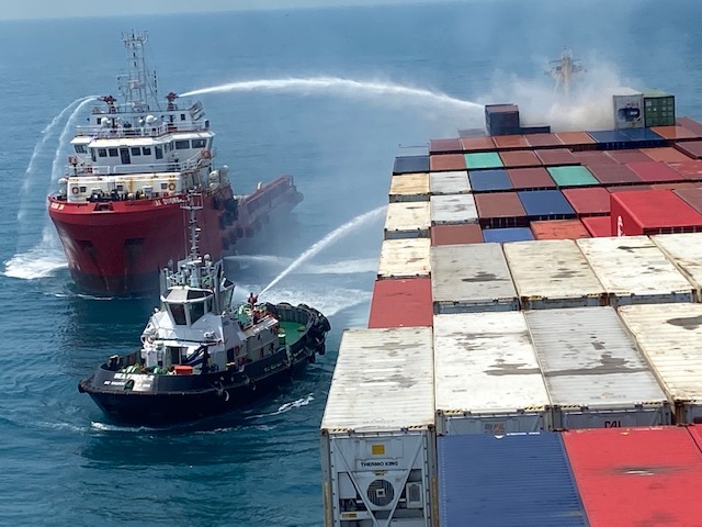Resolve Marine fights a fire on a vessel carrying shipping containers.